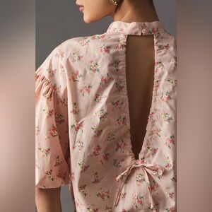 By Anthropologie Cropped Bubble-Sleeve Blouse Size Medium Floral